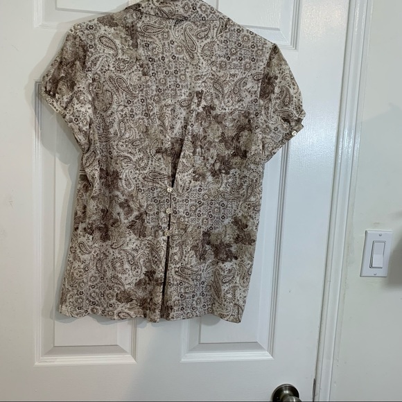 Romantic Cream & Brown Capped Sleeve Blouse Large -pic doesn’t do Justice - Picture 3 of 10
